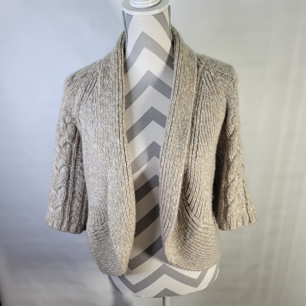 Chicos Open Front Marled Cable Knit Short Sleeve Sweater Cropped Size 0/Small